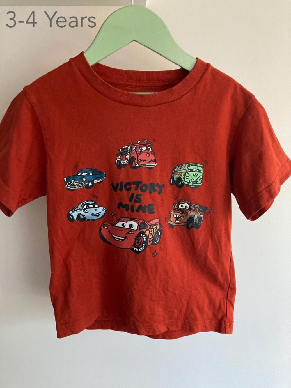 💙2/$25 Uniqlo 3-4 Years Toddler Disney Pixar Cars Red T-Shirt Fall Animated